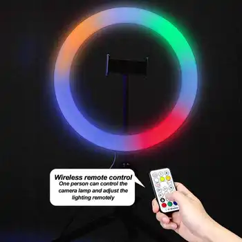 RGB Krāsains LED Ring Light 10 Collu 160CM Stāvēt Varavīksnes Ringlight USB Ar Tālruņa Statīvu 16 gaišas Krāsas Live Broadcast Foto