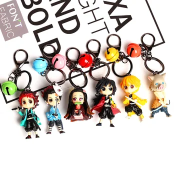 Dēmons Atslēgu piekariņi 3D Cute Anime Keychain Kimetsu nav Yaiba Atslēgu Ķēdes Lāpstiņu Spoku Zvani Kamado Tanjirou Karikatūra Keyring Rotaslietas