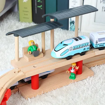 DIY Koka Dubultā Platformu Saderīgas Koka Vilciena Sliedēm Dzelzceļa Vilciena Sliedēm populāru Zīmolu Rotaļlietas, Aksesuāri, Rotaļlietas Bērniem