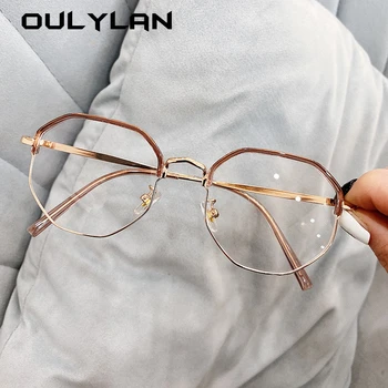 Oulylan Anti Zilā Gaisma Brilles Sievietēm, Vīriešiem, Daudzstūris Brilles Rāmis Metāla Pusi Rāmji, Brilles Skaidrs, Optisko Briļļu Datoru
