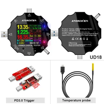 USB3.0 Tipa C DC testeri 6-Bitu Augstas Precizitātes Digitālo PD 3.0 voltmetrs ammeter Displejs barošanas banka DC5.5 voltu Metrs E-testa Programmu