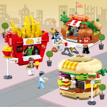 Pilsētas Street View Hamburger saldējums Pārtikas Veikalā Arhitektūra, Celtniecības Bloki Savietojami Draugiem, Ķieģeļu Bērniem, Rotaļlietas, Dāvanu