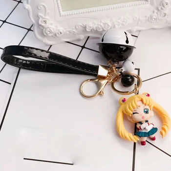 Kawaii Karikatūra Sailor Moon Attēls Soma Kulons Keychains Sieviešu Meitene Anime Keyring Ādas Virvi, Atslēgu Turētājs, Rotaslietas Atslēgu Piekariņi Dāvanu