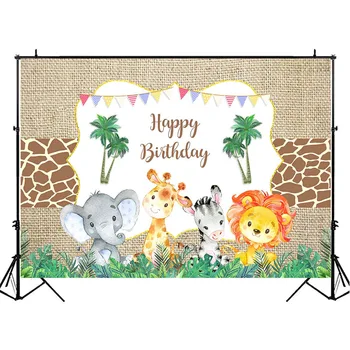 NeoBack Džungļu Dzīvniekiem, Happy Birthday Fons Gudrs Zilonis, Lauva Foto Fona, Bērnu Dzimšanas Dienas Svinības Fona Fotogrāfija