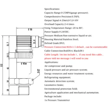 Pēc izvēles M20*1.5/G1/2 diafragmas spiediena raidītājs 4-20mA ,16mpa 25mpa Spiediena Sensors Pneimatiska hidrauliskā spiediena sanitārās