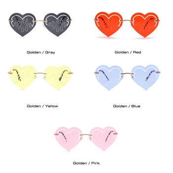 TIK&EI Modes Unikālo Mīlestības Sirds Formas Saulesbrilles Sieviešu Vintage bez apmales Dobi Skaidrs Okeāna Lēcas, Briļļu Vīriešiem, Saules Brilles Toņos
