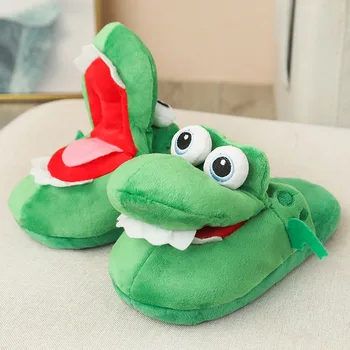 Smieklīgi Kustamo Muti Atvērt & Tuvu Krokodils Plīša Rotaļlieta Kurpes Biedējošu Mežonīgs Zobu Iekštelpu Grīdas Pildījumu Kurpes Dāvanu Zēns