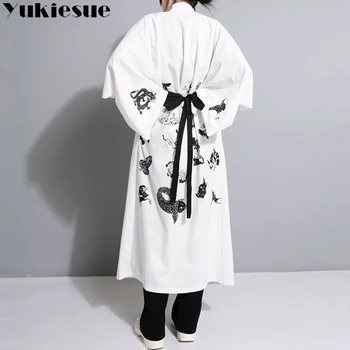 2018 jaunu Japāna Harajuku vardarbīgu BF vēja ukiyo-e krāsotas briesmonis un vēja tetovējums drukāt garo kimono jakas