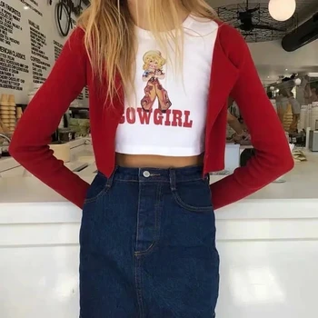 Sieviešu Cowgirl Drukāt Kultūru Tee Īsām Piedurknēm Kultūru T-krekls