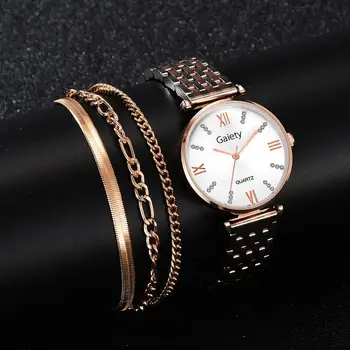 4GAB Komplekts Modes Skatīties Sieviešu Luksusa Kristāla Diamond Rose Gold Dāmas Rokas Pulksteņi Aproce Sieviešu Pulkstenis Dāvanu zegarek damski