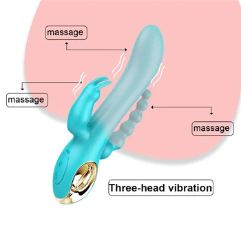 Uzlādējams Trīskāršs Prieks Trušu Vibrators G Spot P Vietas Klitora Stimulators Pievienojiet Anālā Dildo Vibrators Seksa Rotaļlietas, lai Sieviete veikals