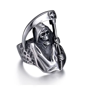 Izmērs 8-15 Vintage Punk Stila Grim Reaper Skull Ring Nerūsējoša Tērauda Nekad Izbalināt Individualitāti Biker Gredzenu Vīriešiem Dāvanu Rotaslietas