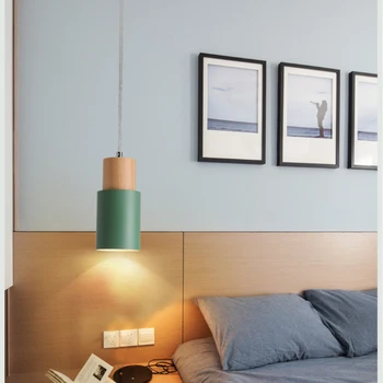 Dizainers Ziemeļvalstu vienkāršu Koka Piekariņu Gaismas led pakārt lampu Krāsains Alumīnija armatūra Virtuves Salu bar hotel mājas dekoru E27