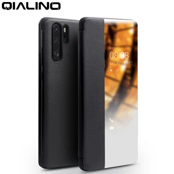 QIALINO Īstas Ādas Ultra Slim Flip Case for Huawei P30 Pro 6.47 collu Roku darbs Tālruņa Vāciņu ar Gudru Skatu Huawei P30