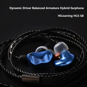 HLS-S8 HiFi Dinamisku Vadītāja Līdzsvarotu Armatūra Hibrīda Austiņas ar mikrofonu Noņemams MMCX Austiņas ar maināmiem filtriem