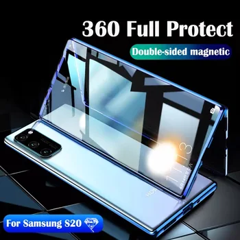 Magnētiskā Case For Samsung Galaxy S8 S9 S20 Ultra S10 Plus 5G S10e Double Sided Rūdīta, Stikla, Metāla, Mobilie Segtu Capa Fundas