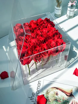 Akrila Caurspīdīgs Daudzfunkcionālā Organizators Rose Puķu Glabāšanas Kaste Ar Vāku Valentīna Diena Dāvanu Florists Ziedu Iepakojuma Kastes